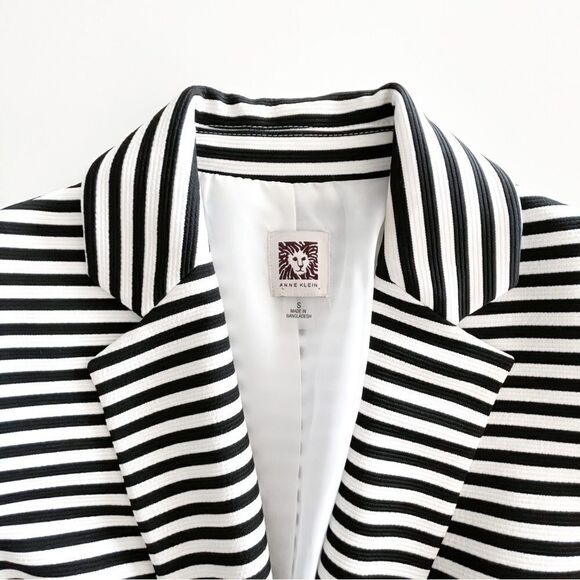 Anne Klein Blazer Black White Stripe Single Button Long Sleeve Women's S Jacket - Picture 4 of 10